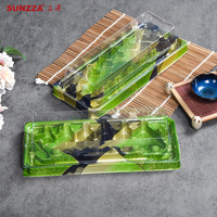 Sunzza boîtes à sushi jetables avec motif personnalisé plateau à sushi en plastique PET à emporter conteneur d'emballage de sushi avec couvercle transparent togo
