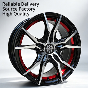 Jantes FLowtone BB Sport 15 pouces 4x100 15x7J <span class=keywords><strong>Noir</strong></span> Usiné avec Bord Rouge en Alliage pour Voitures (Aftermarket) - Product Image 1