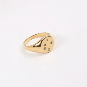 5 CZ Zircon Stones Setting 18K Gold Plated Stainless Steel Plough Triones Stars Signet Ring for Women