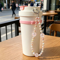 Chaîne de perles mélangées pastel avec lanière décorative pour bouteille d'eau, sac, porte-clés, sac à main, téléphone, accessoires d'ornement