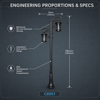 Lampe de jardin à double tête, lampe de jardin asymétrique, éclairage de chemin extérieur orné, lampadaire en aluminium moulé sous pression