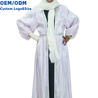 Meilleure Vente : Abaya Femme en Satin Brillant avec Bordure en Strass et Manches Bouffantes, Robe Musulmane pour l'Aïd, Mariage, Banquet Familial, Personnalisable