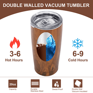 Gobelet écologique en acier inoxydable à double paroi de 20oz Tasse de voyage vintage en bois pour l'extérieur avec couvercle - Product Image 3