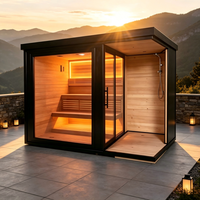 Grande Sauna en Bois Design Intérieur/Extérieur à Faible EMF, Infrarouge Lointain avec Lampe de Lecture LED, Sauna Sec et Douche