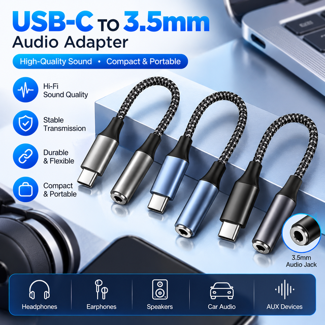 USB C to 3.5mm Audio Adapter DAC Type C Male to 3.5mm Female Headphone Jack Aux Stereo Converter Cable for Phone Tablet