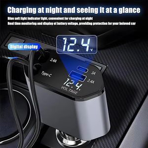 <span class=keywords><strong>Chargeur</strong></span> de voiture multiport rapide 120W 4 en 1, <span class=keywords><strong>chargeur</strong></span> de voiture rétractable 120 Watts, logo personnalisé, allume-cigare en métal - Product Image 4