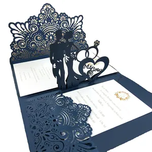 Elegante 3D Pocket Bruiloft Uitnodiging Laser Cut Rose Trifold Uitnodigingen Groet Gift Voor Anniversary Party Decoratie