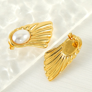 ZOGXIN Wings Shape Pearl <b>Stud</b> Earrings Gold Color <b>Titanium</b> Steel For Women Party Fashion Jewelry - Product Image 4