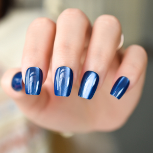<span class=keywords><strong>Uñas</strong></span> Postizas con Diseño de Ojos de Gato, <span class=keywords><strong>Cortas</strong></span> y Cuadradas, Estilo Lujoso, Acrílicas Azules para Manicura DIY, Salón, Bodas y Citas - Product Image 3
