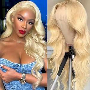 13x4 Blonde Body Wave Lace Front pré-plumé Full Thick <span class=keywords><strong>613</strong></span> HD Virgin Hair Frontal pour femmes 36 Inches Long High Transparent - Product Image 3