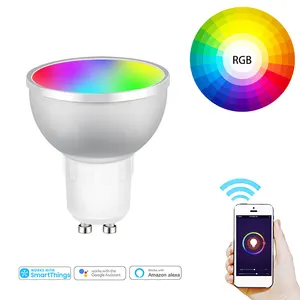 Lampu sorot LED RGBCW bohlam pintar, bohlam pintar 5W Tuya GU10 Zigbee 3.0, kompatibel dengan Alexa Google Assistant