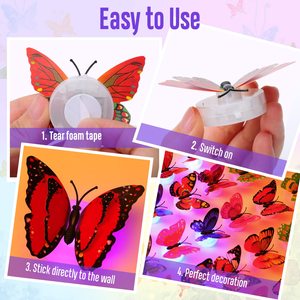 Nicro <span class=keywords><strong>precio</strong></span> al por mayor brillante autoadhesivo 3D colorido mariposa <span class=keywords><strong>pegatinas</strong></span> de <span class=keywords><strong>pared</strong></span> Led luz de noche luminosa brillante decoración del hogar - Product Image 4