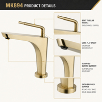 Robinet Mitigeur Haut de Gamme Monocommande en Laiton Massif Doré Brossé pour Lavabo, Fixation sur Comptoir, Style Moderne et Traditionnel