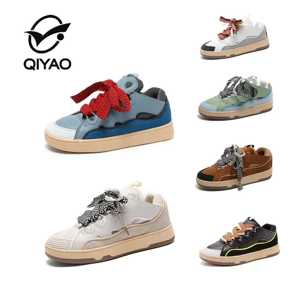 Qiyao New Style Fashion Couple Men Women Custom Logo Lanvines Curb Big String Designer Skateboard Sneakers Casual Shoes