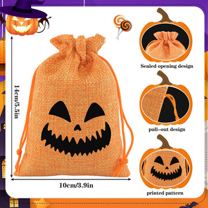 Sacs fourre-tout en toile de jute à cordon de serrage pour Halloween, imprimés de dessins animés, pochettes à bonbons, sacs cadeaux pour fêtes d'enfants - Product Image 2