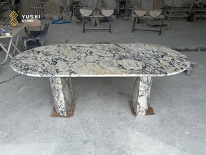 Mesa de Comedor Moderna de Lujo YUSHI de Mármol Calacatta Viola con Bases Dobles Acanaladas, Mesa Ovalada de Piedra Bvlgari para Decoración de Villas - Product Image 3