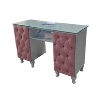 Table de manucure moderne en cuir rose, durable et luxueuse, avec armoire de rangement, collecteur de poussière, personnalisation multicolore prise en charge