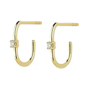 Gemnel custom name luxury gold played earring sterling silver jewelry oval hoop earring for womren