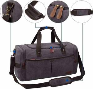 Cotton Canvas Duffel Bag for Travel 45L Weekender Overnight Bag With Shoes Compartment for Men - Product Image 3