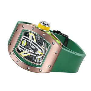 Jam tangan keramik kristal safir seri balap, jam tangan mewah mekanis otomatis RM dengan dial tembaga murni 21m tali karet