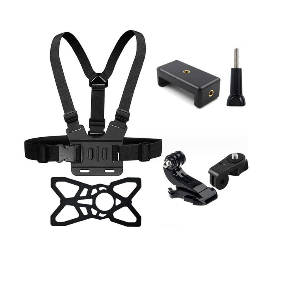 Hongdak for Gopro Accessories B Double Shoulder Chest Strap 6-in-1 Set Chest Strap+Phone Clip Silicone Mesh Cycling Shooting Set