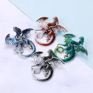 Retro Crystal Brooches for Women Flying Dragon Dripping Oil Brooch Pins