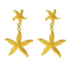 Pendientes de acero inoxidable de estrella de mar de tamaño estilo océano joyería de moda pendientes de acero inoxidable 316