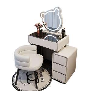 Tocador de maquillaje moderno minimalista color crema con espejo iluminado y almacenamiento integrado para dormitorio. - Product Image 5