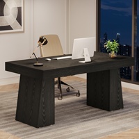 Tribesigns 55 pouces bureau exécutif, bureau de bureau à domicile moderne du milieu du siècle avec double base trapézoïdale, bureau de poste de travail d'affaires