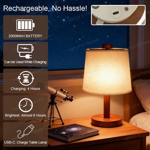 Bán buôn xách tay có thể sạc lại LED ánh sáng bàn đèn bàn với cao su gỗ cơ sở cho phòng ngủ cạnh giường ngủ văn phòng cao đẳng ký túc xá khách sạn - Product Image 4
