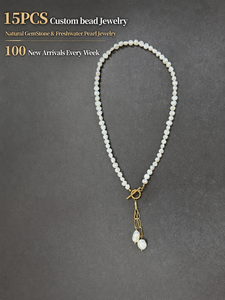 Collar <span class=keywords><strong>de</strong></span> <span class=keywords><strong>Perlas</strong></span> Barrocas <span class=keywords><strong>de</strong></span> Agua Dulce con Baño <span class=keywords><strong>de</strong></span> Oro y Acero Inoxidable, Diseño Moderno y Natural, Bajo MOQ Personalizado, para Uso Diario - Product Image 4