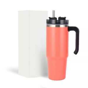 Wholesale Customized Good Quality 20oz 30oz Coffee Cup Powder Coated Stainless Steel Tumbler <b>Mug</b> in Bulk With Straw and Handle - Product Image 1