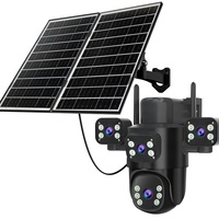 Cámara de Seguridad Inalámbrica con Panel Solar de 6MP y 3 Pantallas, Cámara CCTV Solar de Seguridad para Exteriores con 3 Lentes y WiFi