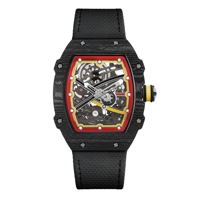 Montre mécanique pour homme, nouveau design 38 mm, en fibre de carbone, squelette, mouvement super automatique, cadran ajouré, pour les fêtes de Noël