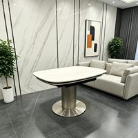 Table à manger transformable, extensible et pliable de style nordique JINRUISHENGDA avec plateau en pierre ovale pour petit appartement