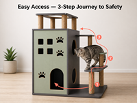 Arbre à chat Château avec 8 poteaux en sisal, armoire litière 2-en-1 et niche de couchage, plateforme de saut à 3 niveaux pour 2-3 chats
