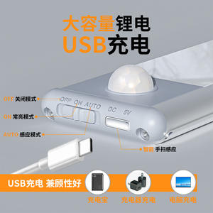 Bande lumineuse LED intelligente à détecteur de mouvement avec chargement USB et fixation magnétique pour armoire, placard, escalier, lumière de nuit ultra-fine en aluminium - Product Image 4