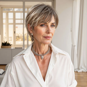 Parrucca da 10 pollici in fibra sintetica Pixie cappuccio traspirante in fibra ad alta temperatura marrone medio evidenzia foto reale opaca - Product Image 2