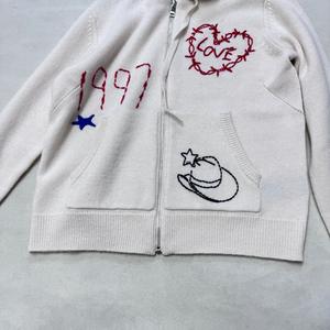 2025 autunno/inverno nuovo cuore classico numero Trendy marchio ricamato in maglia giacca <span class=keywords><strong>con</strong></span> cappuccio <span class=keywords><strong>con</strong></span> <span class=keywords><strong>cerniera</strong></span> morbida felpa carina ragazza - Product Image 4