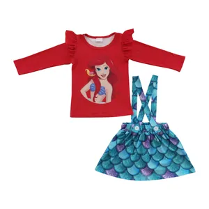 Vestido Rojo de manga larga para niña pequeña, conjunto de falda con tirantes de sirena a escala de pescado, ropa de Boutique
