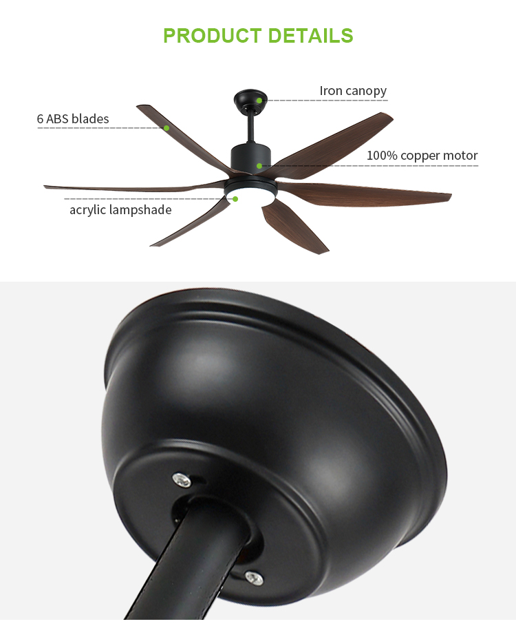 Breezelux 66 inch Metal blades decorative industrial smart remote control ceiling fan with LED light