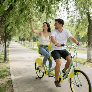 Vélo familial écologique, vélo <span class=keywords><strong>cargo</strong></span> <span class=keywords><strong>tandem</strong></span>, 2 personnes, antirouille, capacité de charge stable, pour les promenades en parc - Product Image 5