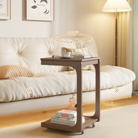 Table d'appoint pliable en forme de C réglable, table de chevet/table basse mobile avec roulettes pour salon, design minimaliste