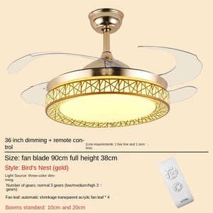 Ventilador de techo dorado moderno con 3 aspas de madera maciza, 6 velocidades, silencioso, de CC Motor, luz LED, ventilador de techo con control remoto - Product Image 5