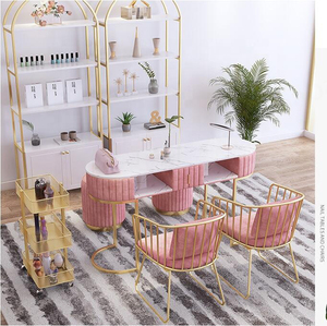 Muebles modernos de salón de belleza, MESA DE MANICURA de uñas Rosa superior de mármol blanco con 4 sillas de uñas - Product Image 1