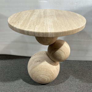 Đá Cẩm Thạch mới bên bảng tròn travertine màu be với chân không đều cho phòng khách - Product Image 2