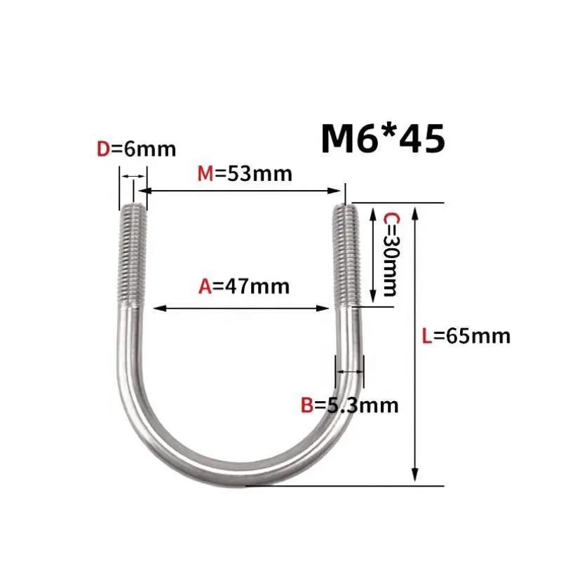 304 ברגי u נירוסטה m12 עם מייבשי ואגוזים לחלקי חילוף, סירת דיג או קרוון