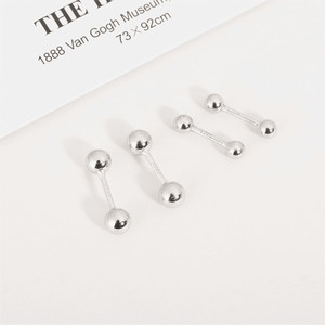 S925 Sterling Silver Ball Stud <b>Earrings</b> <b>3mm</b> 4mm Round Bead Simple Geometric Design For Ear Cartilage Daily Wear - Product Image 1