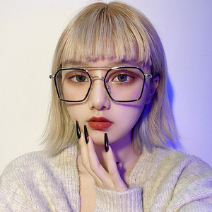 <span class=keywords><strong>Lunettes</strong></span> carrées Anti-lumière bleue pour hommes et femmes, Double pont, monture surdimensionnée, Vintage, <span class=keywords><strong>verres</strong></span> pour ordinateur, - Product Image 6
