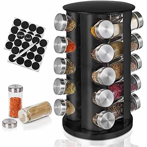 Black Rotating Spice Rack Shelf Revolving Spice Jars Organizer for ...